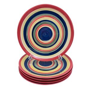 Swirl Hand Painted Collection Dinner Plates Set of 5 Multi Color Rings 10.5 in
